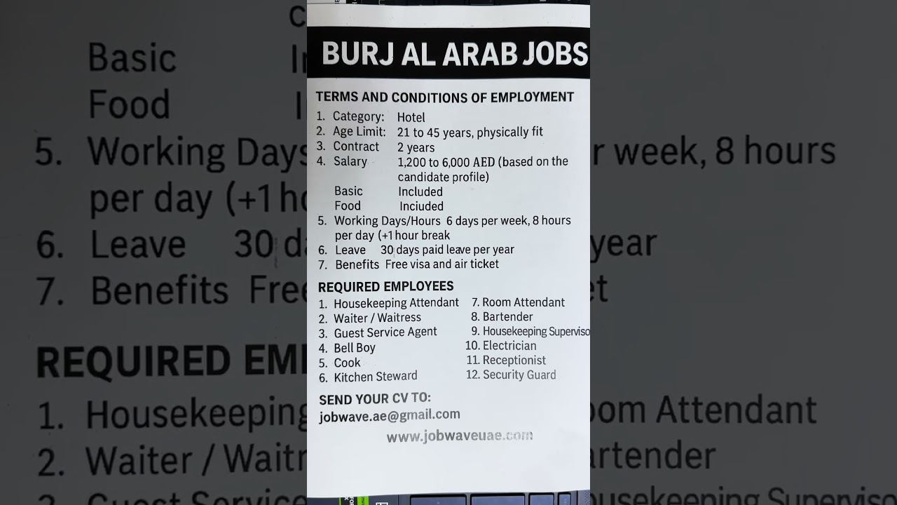 Kerjaya burj al arab 2025 | 5 Pekerjaan hotel bintang di dubai | Apply Now via Job Wave UAE #jobwaveuae
